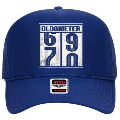 70th Birthday Funny Gift Oldometer 6970 High Crown Mesh Back Trucker Hat