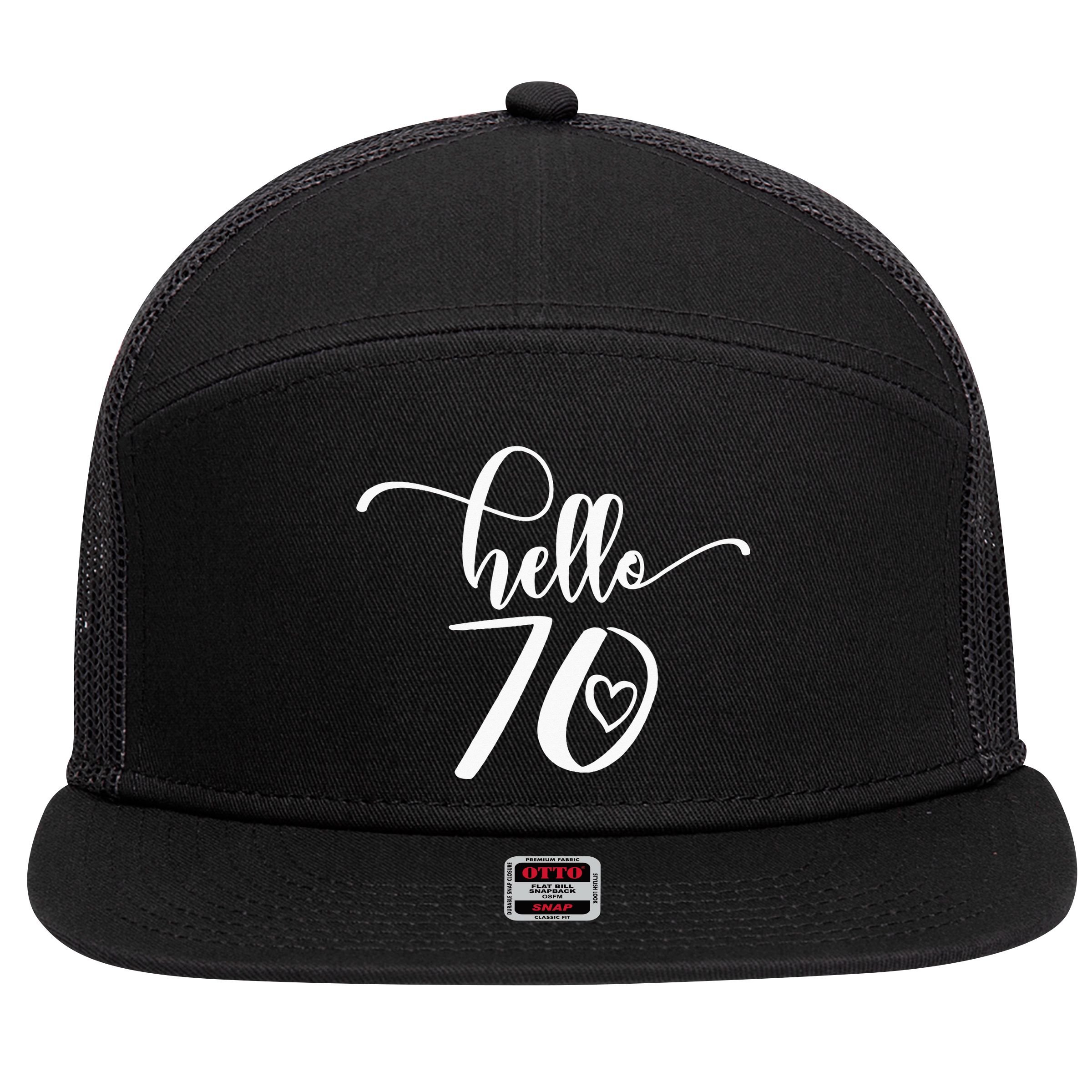 70th Birthday For  Hello 70 Seventy 70 Years Old Cute 7 Panel Mesh Trucker Snapback Hat