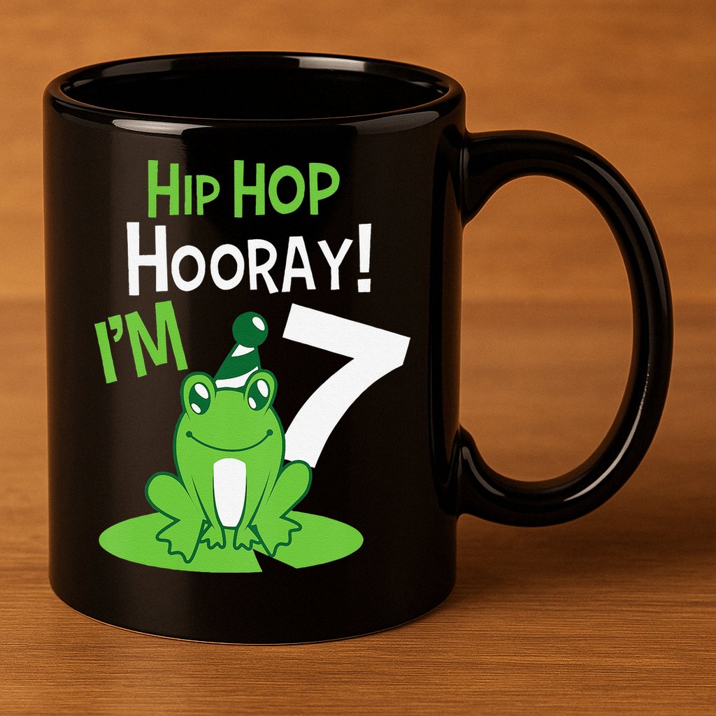 7th Birthday Frog Funny Party 7 Year Old 11oz C Handle Ceramic Mug