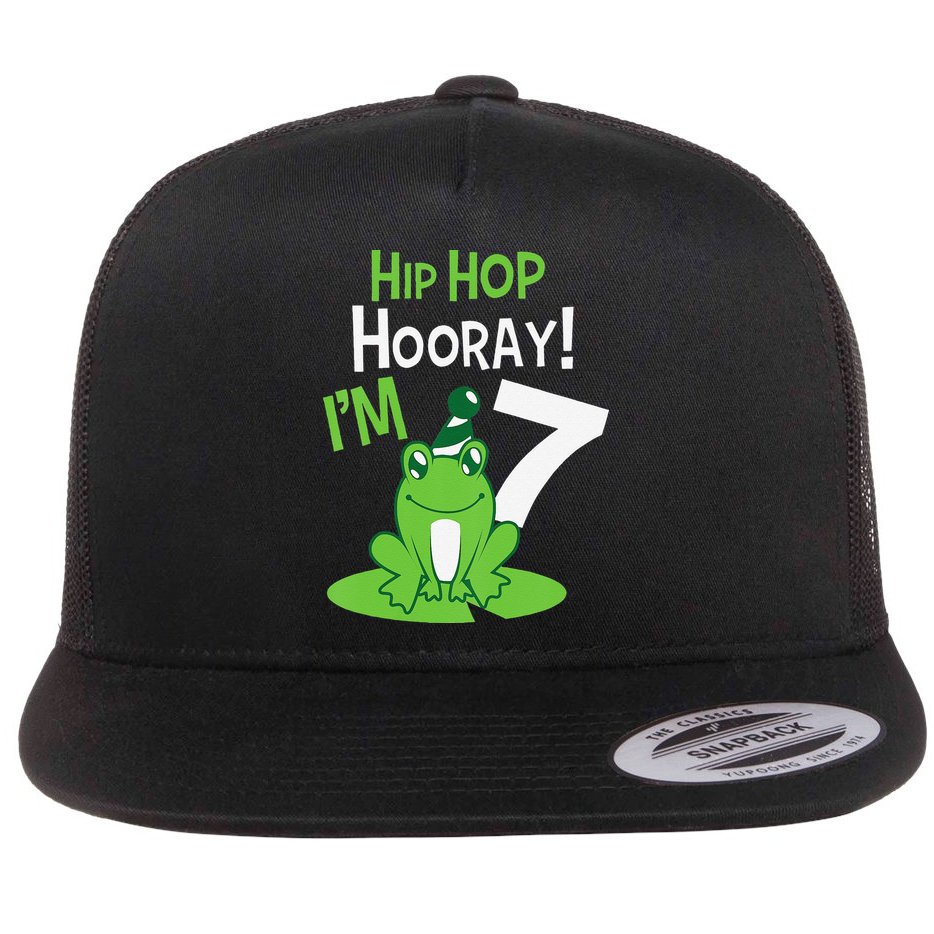 7th Birthday Frog Funny Party 7 Year Old Flat Bill Trucker Hat