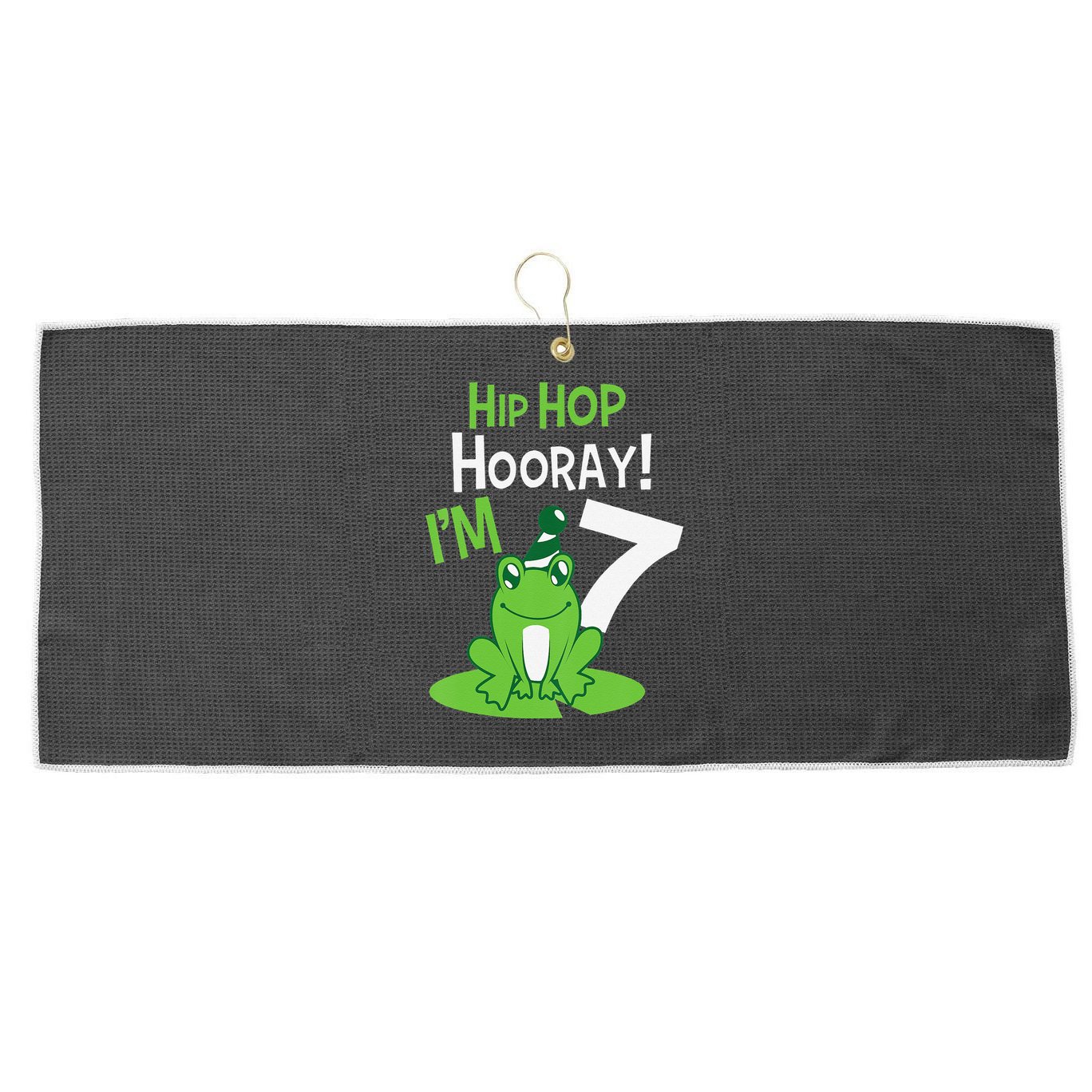 7th Birthday Frog Funny Party 7 Year Old Large Microfiber Waffle Golf Towel