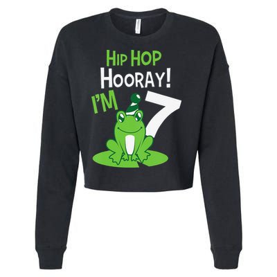 7th Birthday Frog Funny Party 7 Year Old Cropped Pullover Crew