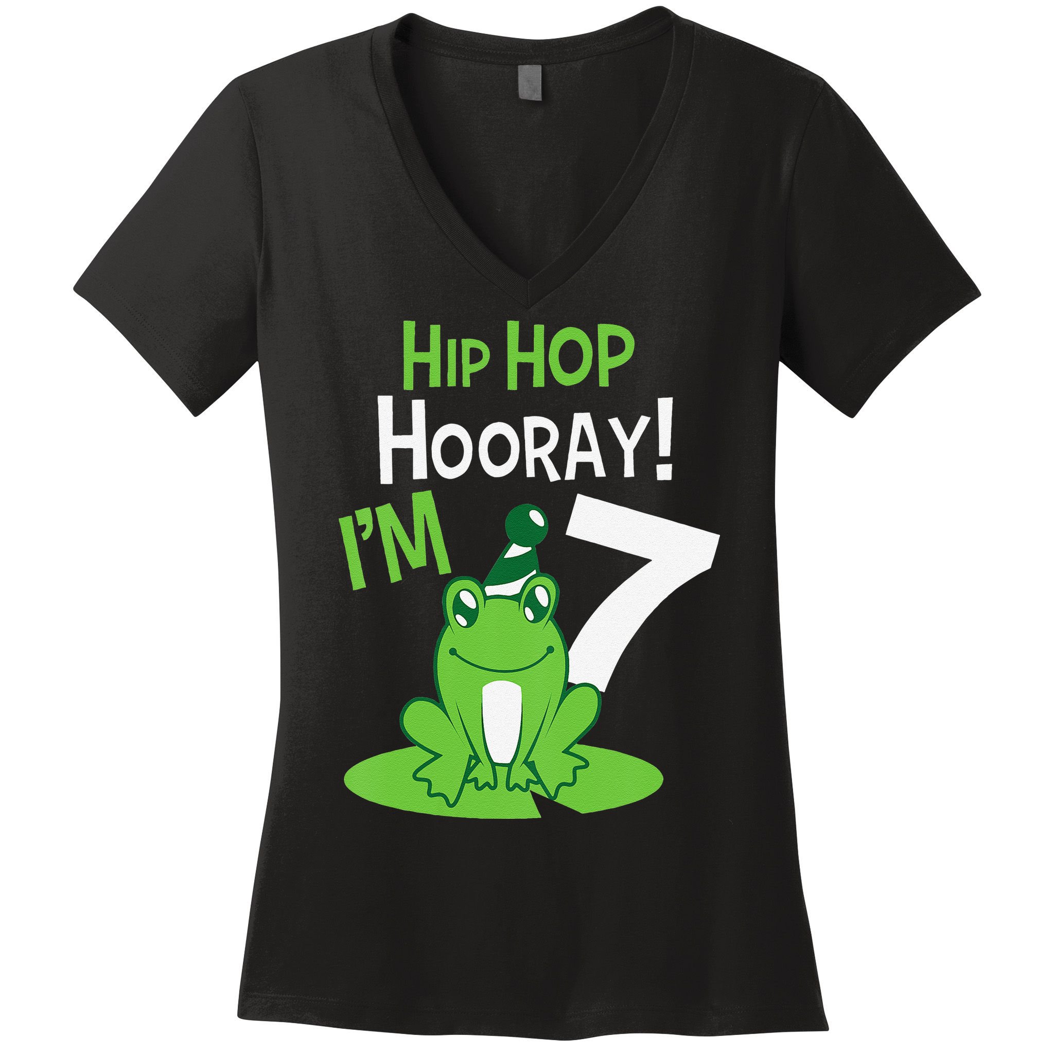 7th Birthday Frog Funny Party 7 Year Old Women's V-Neck T-Shirt