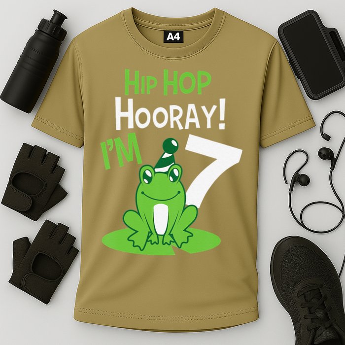 7th Birthday Frog Funny Party 7 Year Old Cooling Performance Crew T-Shirt