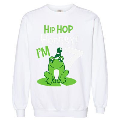 7th Birthday Frog Funny Party 7 Year Old Garment-Dyed Sweatshirt