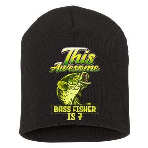 7th Birthday Fishing For Largemouth Bass Fish Fisher Short Acrylic Beanie