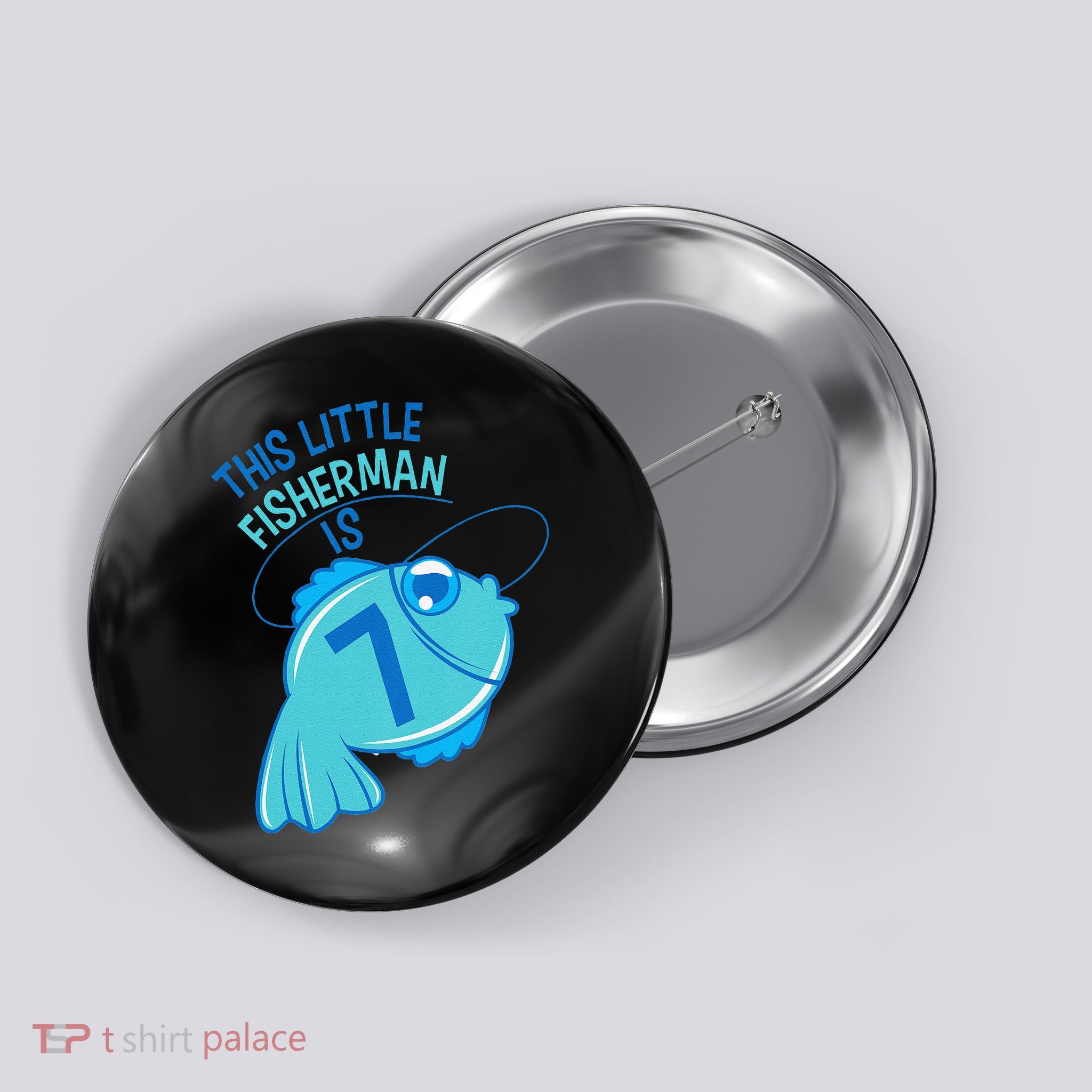 7th Birthday Fishing Fish 7 Year Old Button