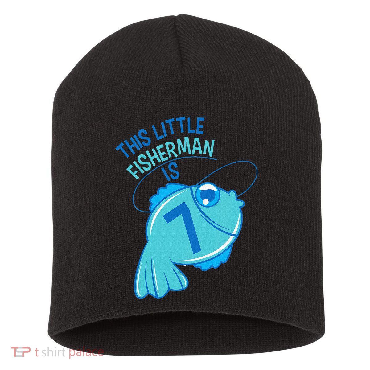 7th Birthday Fishing Fish 7 Year Old Short Acrylic Beanie