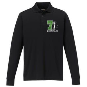 7th Birthday Golfer Seven Year Old Golf Player Performance Long Sleeve Polo