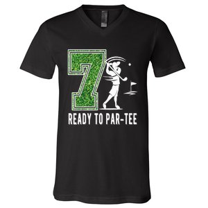 7th Birthday Golfer Seven Year Old Golf Player V-Neck T-Shirt