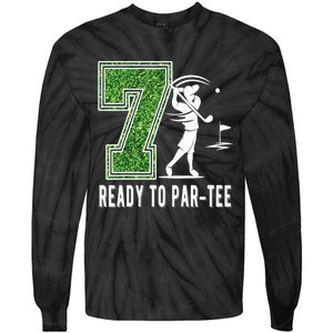 7th Birthday Golfer Seven Year Old Golf Player Tie-Dye Long Sleeve Shirt