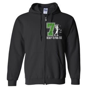 7th Birthday Golfer Seven Year Old Golf Player Full Zip Hoodie