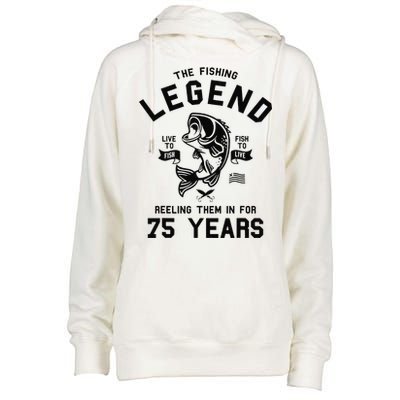 75th Birthday Gift The Fishing Legend 75 Years Fisherman Womens Funnel Neck Pullover Hood