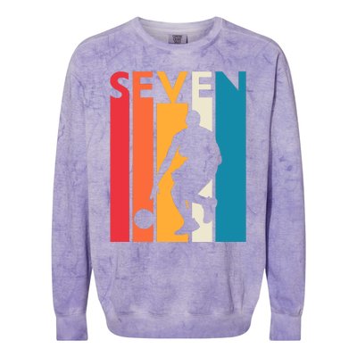 7th Birthday Gift Seven Vintage Basketball 7 Year Old Colorblast Crewneck Sweatshirt