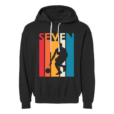 7th Birthday Gift Seven Vintage Basketball 7 Year Old Garment-Dyed Fleece Hoodie