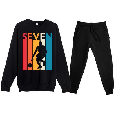 7th Birthday Gift Seven Vintage Basketball 7 Year Old Premium Crewneck Sweatsuit Set