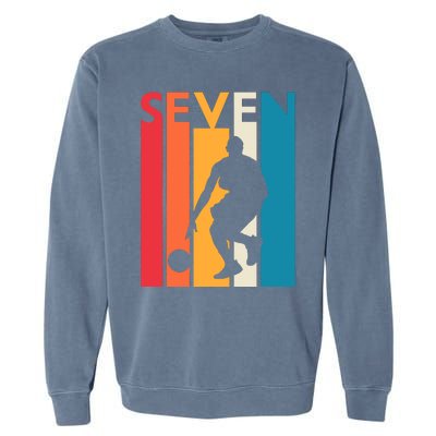 7th Birthday Gift Seven Vintage Basketball 7 Year Old Garment-Dyed Sweatshirt