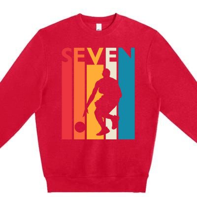 7th Birthday Gift Seven Vintage Basketball 7 Year Old Premium Crewneck Sweatshirt