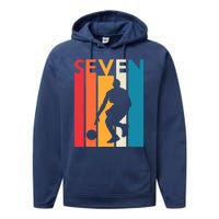 7th Birthday Gift Seven Vintage Basketball 7 Year Old Performance Fleece Hoodie