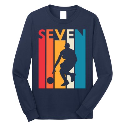 7th Birthday Gift Seven Vintage Basketball 7 Year Old Long Sleeve Shirt