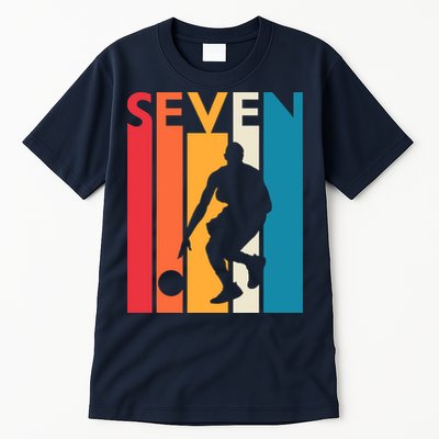 7th Birthday Gift Seven Vintage Basketball 7 Year Old Tall T-Shirt