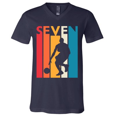 7th Birthday Gift Seven Vintage Basketball 7 Year Old V-Neck T-Shirt