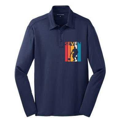 7th Birthday Gift Seven Vintage Basketball 7 Year Old Silk Touch Performance Long Sleeve Polo