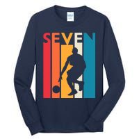 7th Birthday Gift Seven Vintage Basketball 7 Year Old Tall Long Sleeve T-Shirt