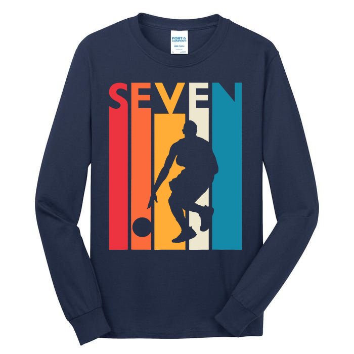 7th Birthday Gift Seven Vintage Basketball 7 Year Old Tall Long Sleeve T-Shirt