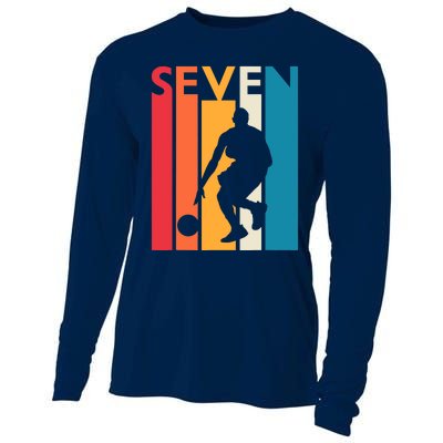 7th Birthday Gift Seven Vintage Basketball 7 Year Old Cooling Performance Long Sleeve Crew