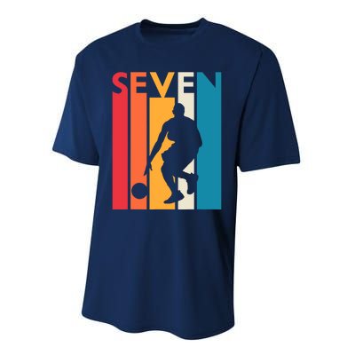 7th Birthday Gift Seven Vintage Basketball 7 Year Old Performance Sprint T-Shirt