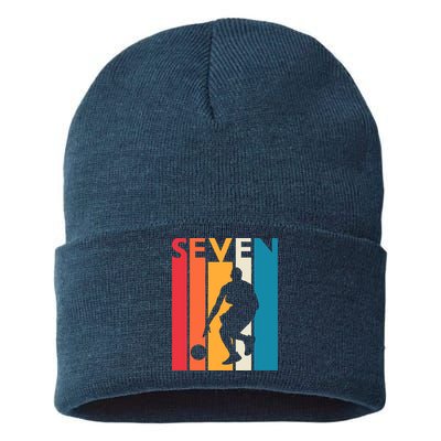 7th Birthday Gift Seven Vintage Basketball 7 Year Old Sustainable Knit Beanie