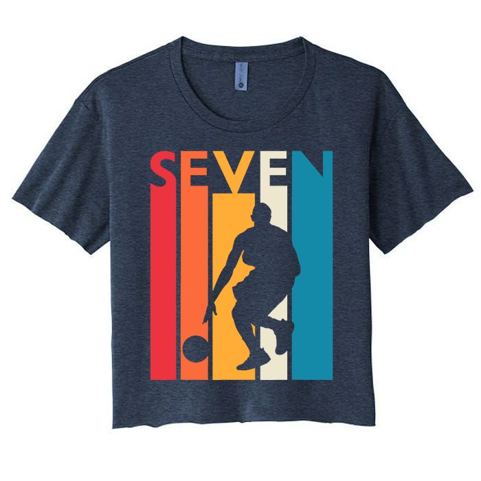 7th Birthday Gift Seven Vintage Basketball 7 Year Old Women's Crop Top Tee