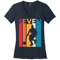 7th Birthday Gift Seven Vintage Basketball 7 Year Old Women's V-Neck T-Shirt