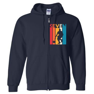 7th Birthday Gift Seven Vintage Basketball 7 Year Old Full Zip Hoodie