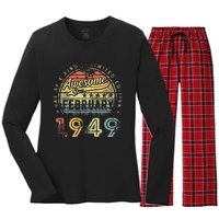 74th Birthday Gift Awesome Since February 1949 74 Year Old Women's Long Sleeve Flannel Pajama Set 