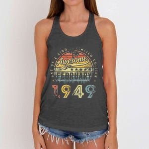 74th Birthday Gift Awesome Since February 1949 74 Year Old Women's Knotted Racerback Tank