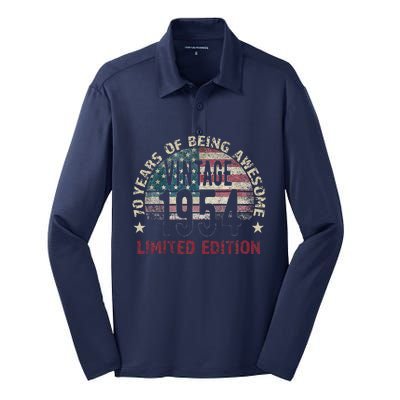 70th Birthday Gift Vintage Born 1954 Turning 70 Year Old Silk Touch Performance Long Sleeve Polo