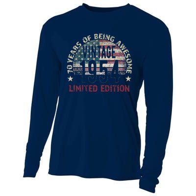 70th Birthday Gift Vintage Born 1954 Turning 70 Year Old Cooling Performance Long Sleeve Crew