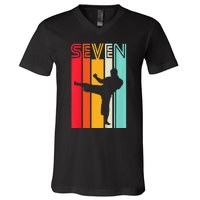 7th Birthday Gift Karate Retro Taekwondo Martial V-Neck T-Shirt