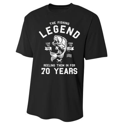 70th Birthday Gift The Fishing Legend 70 Years Fisherman Performance Sprint T-Shirt