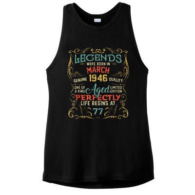 77th Birthday Gift 77 Year Old Legend Since March 1946 Ladies PosiCharge Tri-Blend Wicking Tank