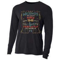 77th Birthday Gift 77 Year Old Legend Since March 1946 Cooling Performance Long Sleeve Crew