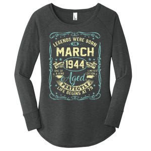 79th Birthday Gift 79 Years Old Legends Born March 1944 Women's Perfect Tri Tunic Long Sleeve Shirt