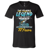 77th Birthday Gift The Fishing Legend 77 Years Fisherman V-Neck T-Shirt