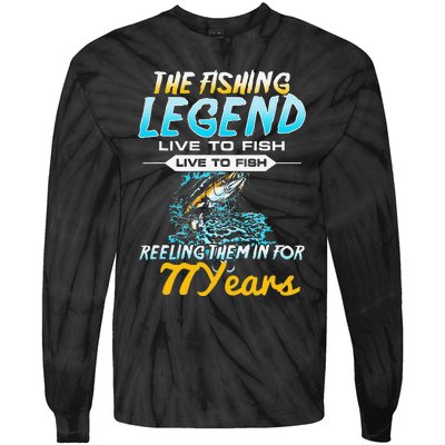 77th Birthday Gift The Fishing Legend 77 Years Fisherman Tie-Dye Long Sleeve Shirt