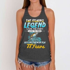 77th Birthday Gift The Fishing Legend 77 Years Fisherman Women's Knotted Racerback Tank