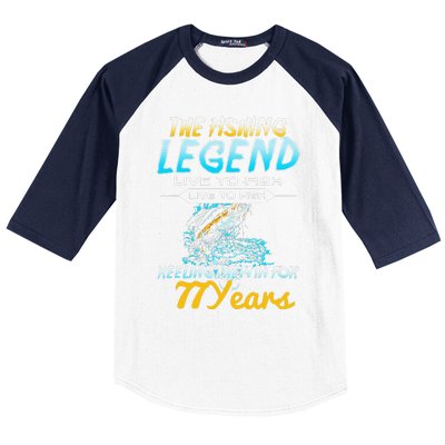 77th Birthday Gift The Fishing Legend 77 Years Fisherman Baseball Sleeve Shirt