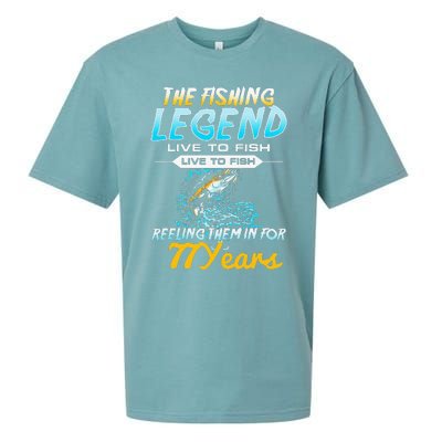 77th Birthday Gift The Fishing Legend 77 Years Fisherman Sueded Cloud Jersey T-Shirt