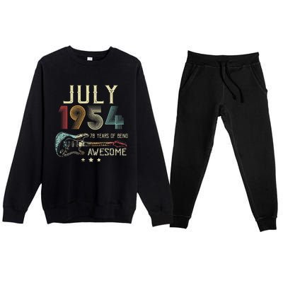 70th Birthday Guitar Lover Vintage July 1954 70 Year Old Premium Crewneck Sweatsuit Set